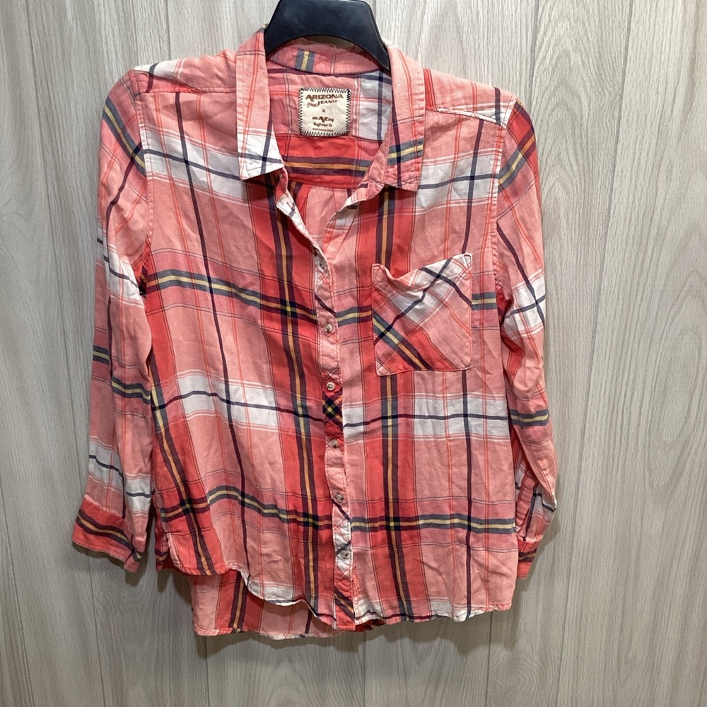 Arizona Jean Co. Women's (Size XL) Plaid Flannel Cotton Button-Up Pockets